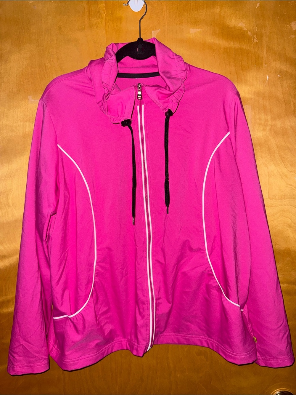 Women's Hot Pink Zip Front Jacket with Ruching Collar